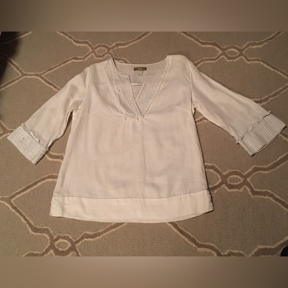Pulp White Linen Tunic With Pleated Details
